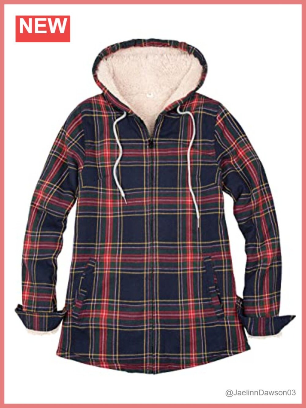 Sherpa Lined Plaid Flannel Jacket Full Zip Hooded Warm Fleece Women's